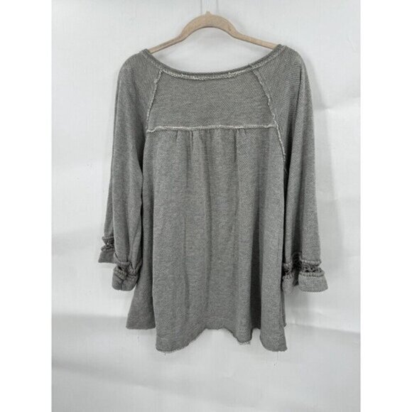Free People Grey Mystery Wide Sleeve Women Medium Boho Top Crochet Casual - Picture 3 of 10